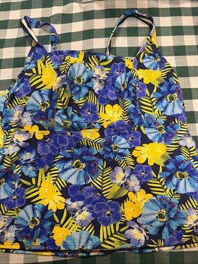 Lands' End Floral Tankini Top in Blue and Yellow